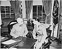 Photograph of President Truman with the Shah of Iran in the Oval Office., ca. 11/18/1949 - ARC Identifier: 200151.