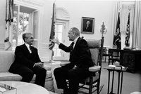 Mohammed Reza Pahlavi and President Lyndon B.
Johnson speak in the Oval Office, 08/23/1967