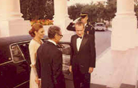 President Nixon greets the Shah of Iran and Empress Farah at the White House, 07/24/1973